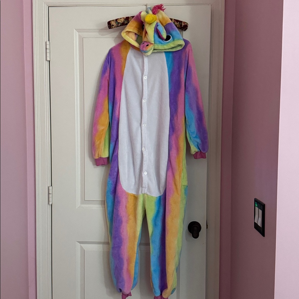 Unicorn Fleece Hooded Onesie, Rainbow Size 12